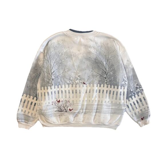 Vintage Button Front Women’s Sweater Outdoor Winter Scene Cardinals Snow NWT XL - Picture 6 of 7